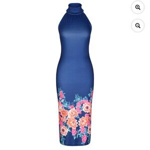 Blue Halter Midi Dress